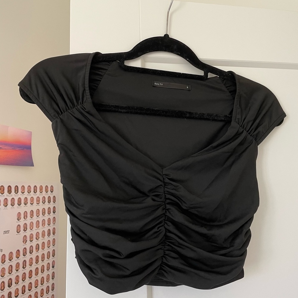 Black Short Sleeve Ruched Top